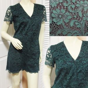 Nordstrom Chelsea28 NWT $118 Womens Romper 6 V-Neck Lace Emerald Green Pockets